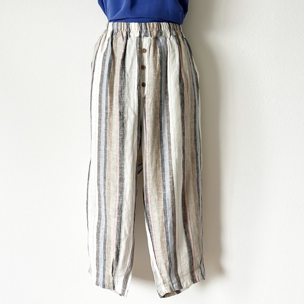 Linen Blend Stripes Pants